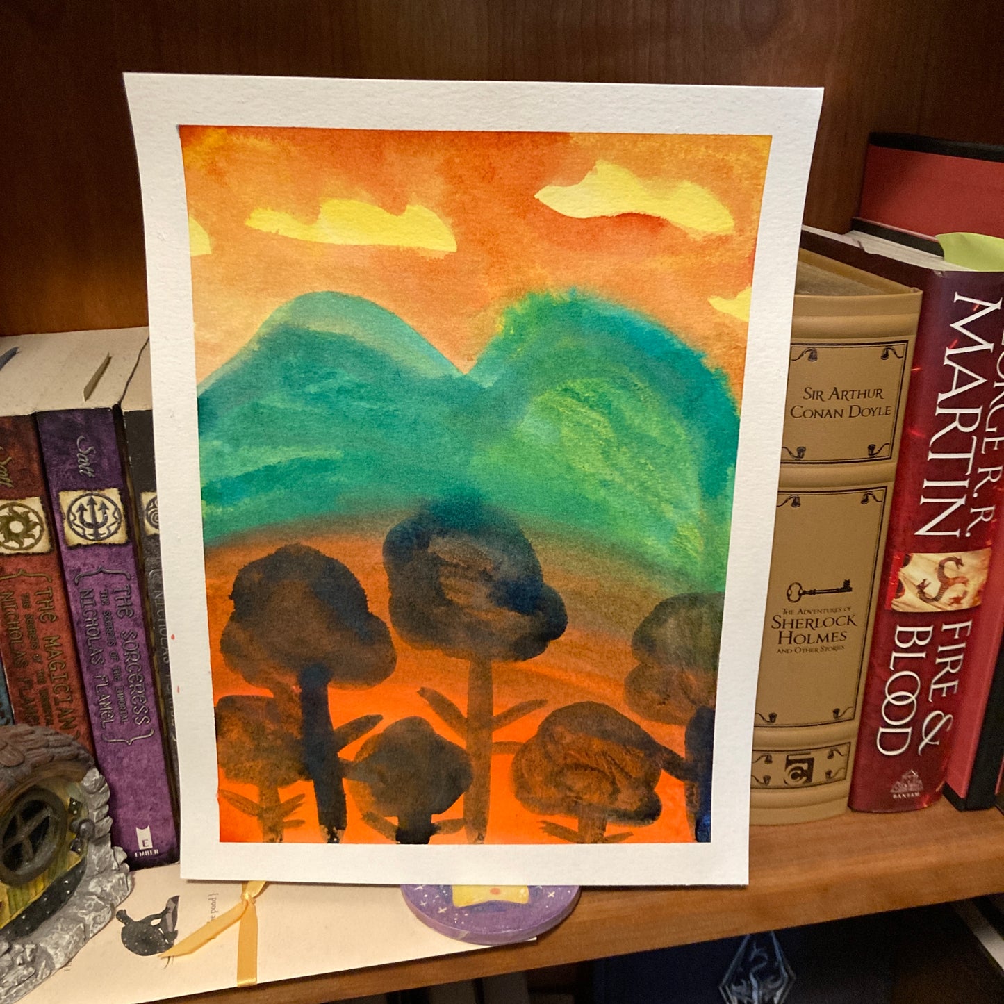 Orange Landscape 9x12 Original Reverse Ink Painting