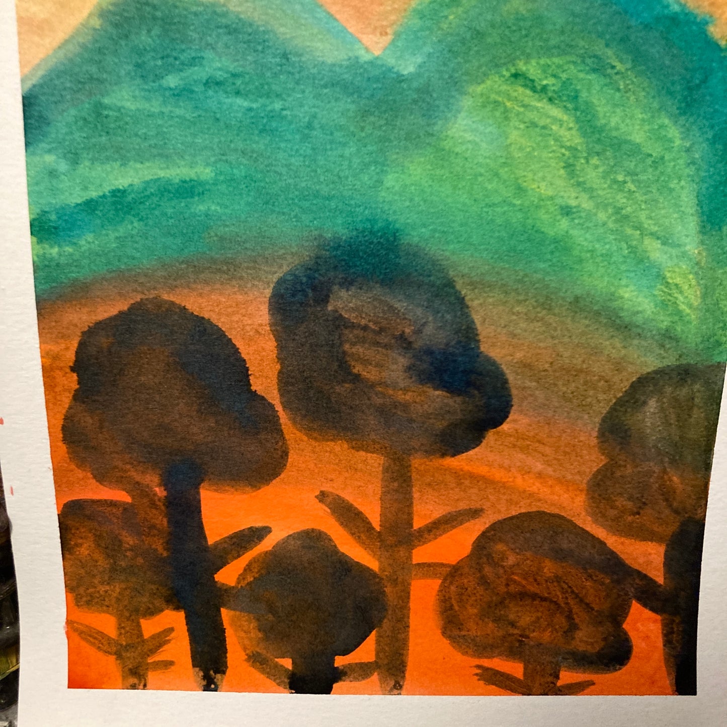 Orange Landscape 9x12 Original Reverse Ink Painting