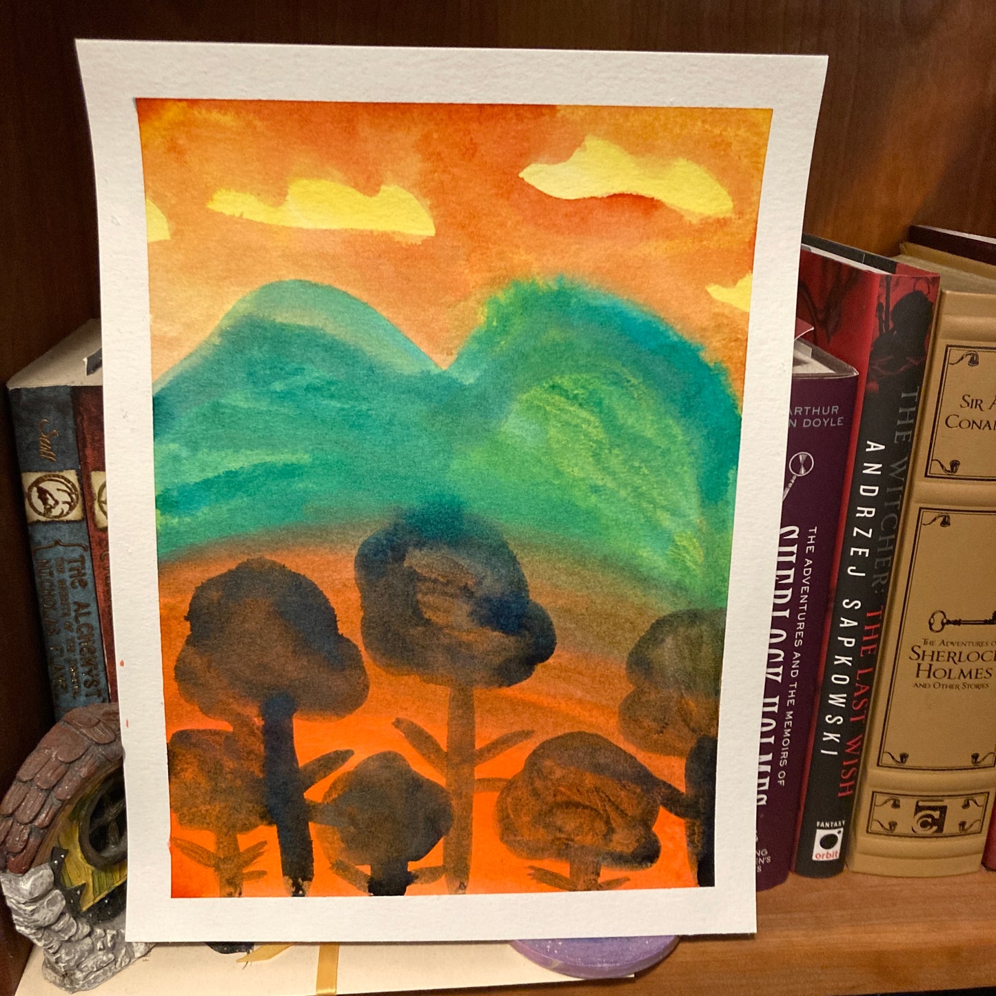 Orange Landscape 9x12 Original Reverse Ink Painting