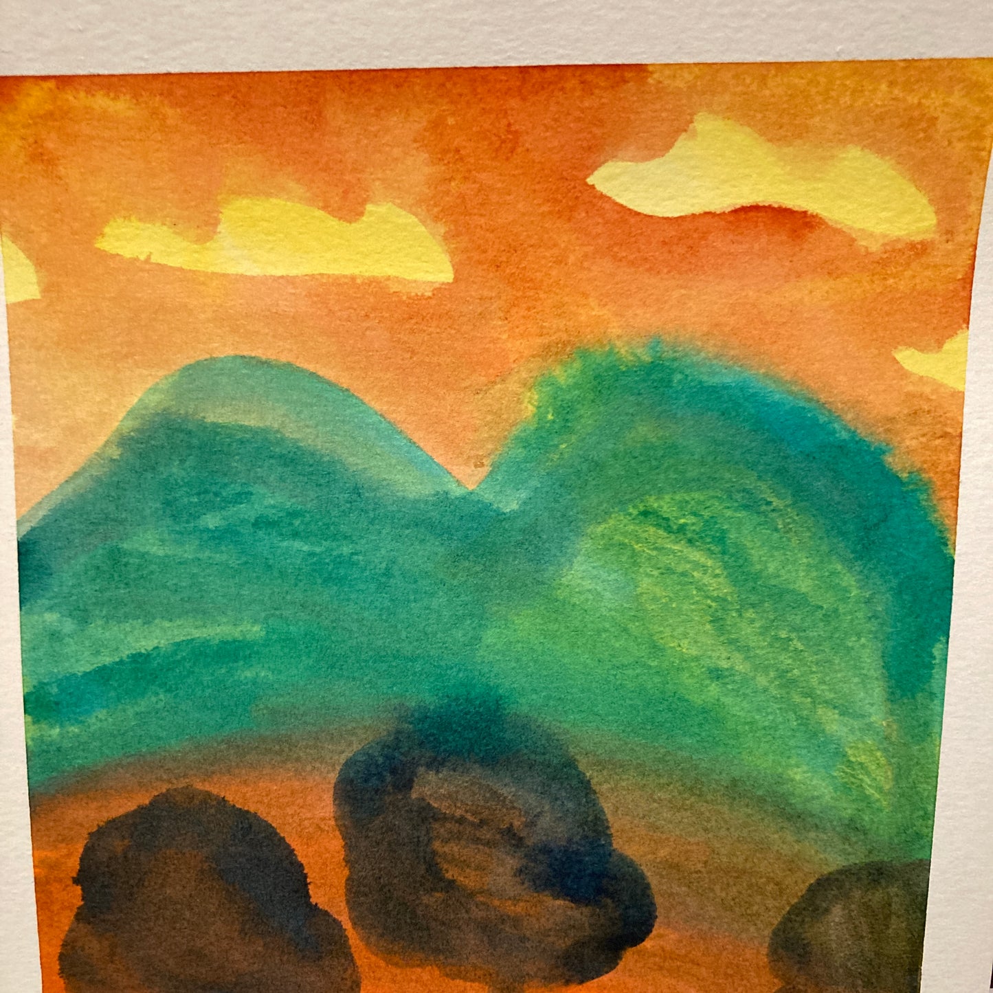 Orange Landscape 9x12 Original Reverse Ink Painting