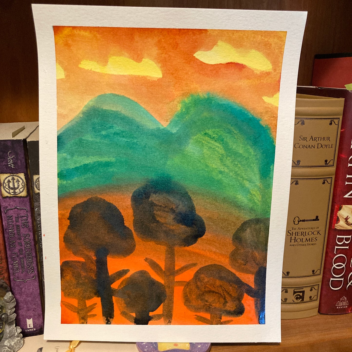 Orange Landscape 9x12 Original Reverse Ink Painting