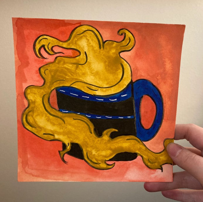 Unframed 8x8 Inch Tea Time Watercolor Ink Painting