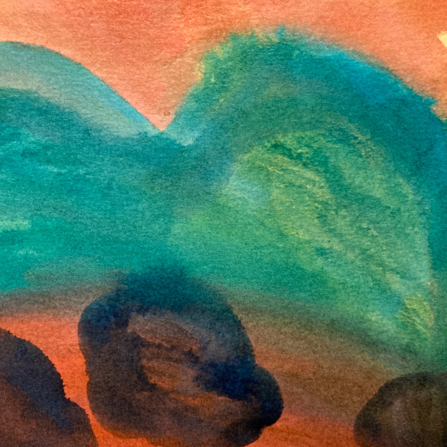 Orange Landscape 9x12 Original Reverse Ink Painting