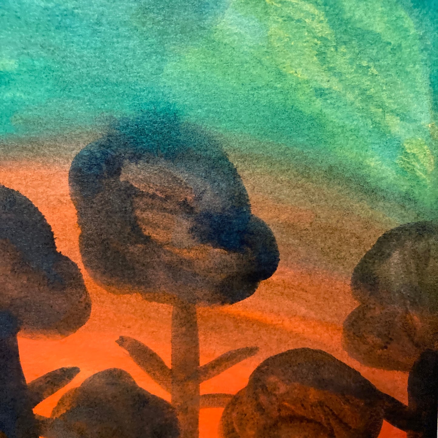 Orange Landscape 9x12 Original Reverse Ink Painting