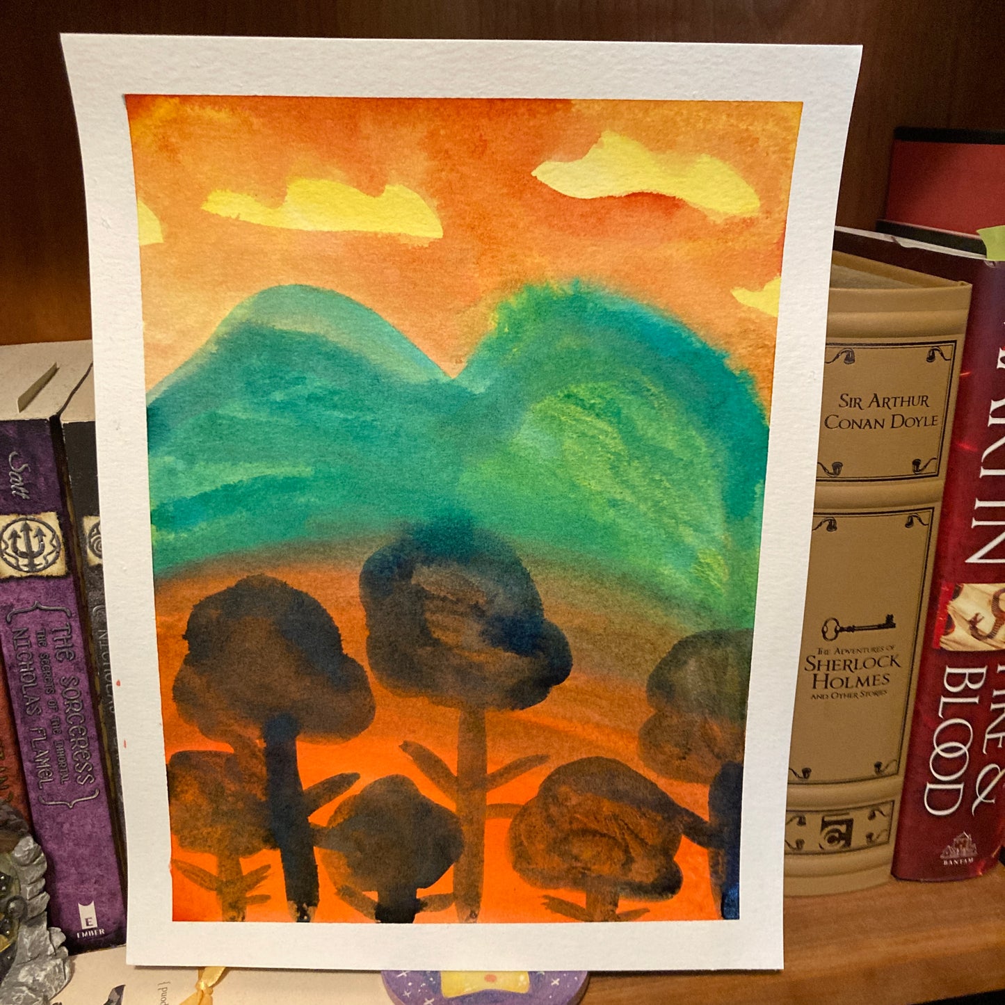 Orange Landscape 9x12 Original Reverse Ink Painting