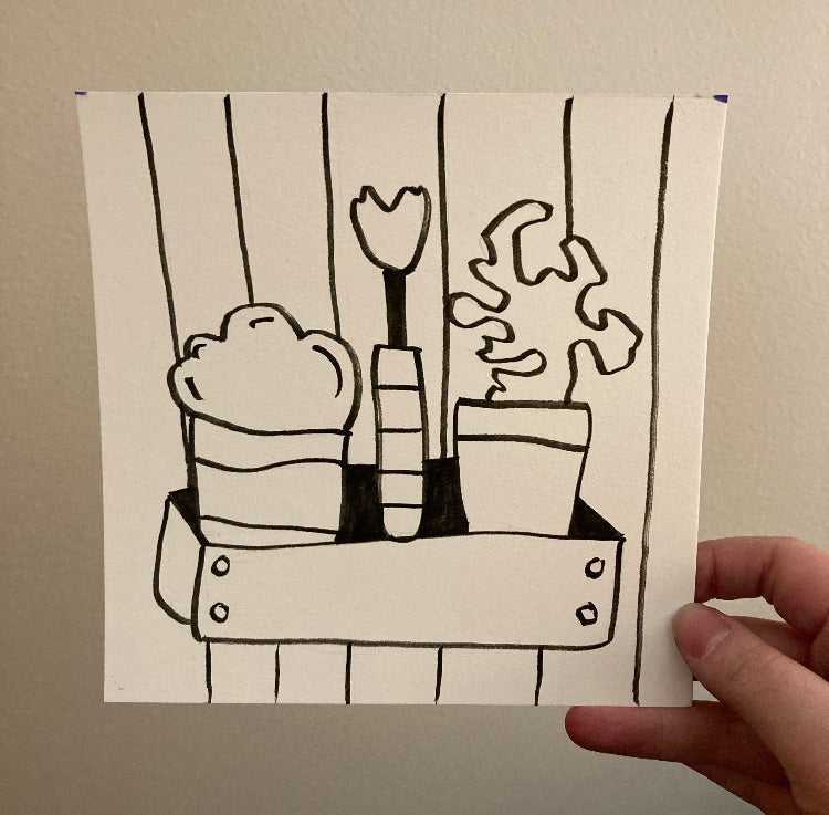 Window Box 8x8 Inch Original Unframed Black Ink Illustration