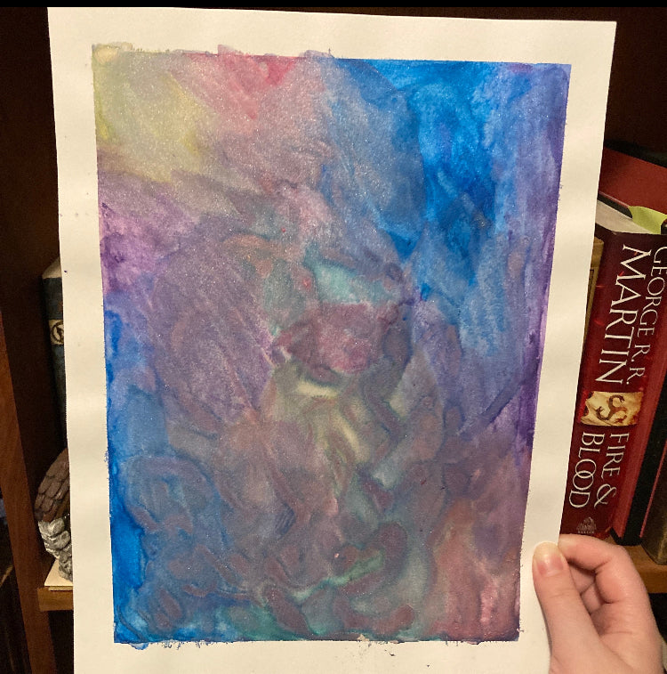 Rainbow Glitter Galaxy 9x12 Inch Unframed Metallic Original Watercolor Painting