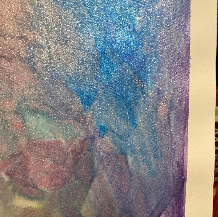 Rainbow Glitter Galaxy 9x12 Inch Unframed Metallic Original Watercolor Painting