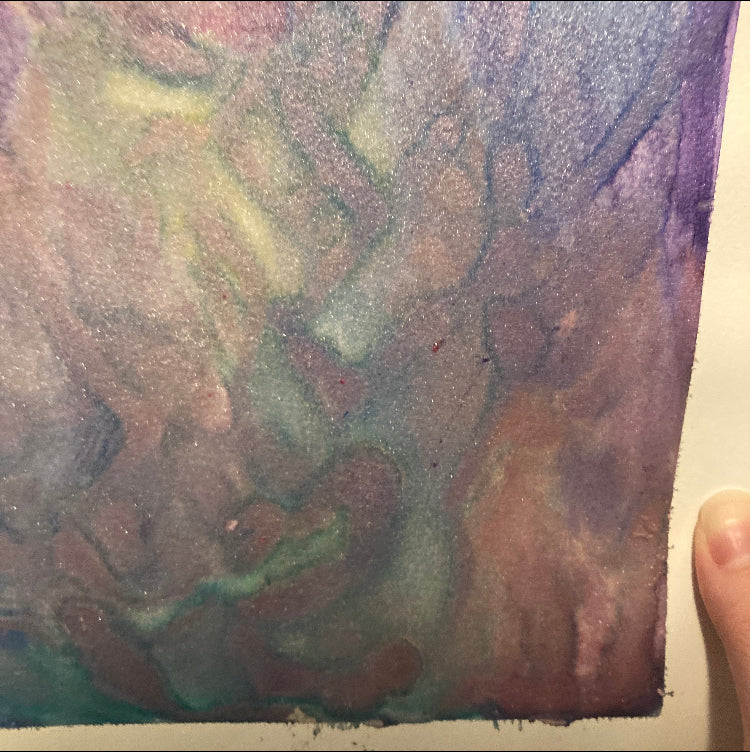 Rainbow Glitter Galaxy 9x12 Inch Unframed Metallic Original Watercolor Painting