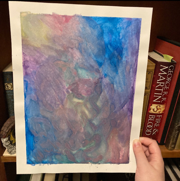 Rainbow Glitter Galaxy 9x12 Inch Unframed Metallic Original Watercolor Painting