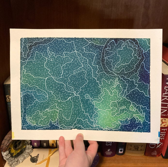 Blue & Green Galaxy Original 9x12 Inch Unframed Watercolor Painting