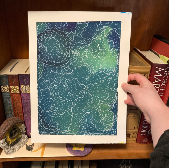 Blue & Green Galaxy Original 9x12 Inch Unframed Watercolor Painting