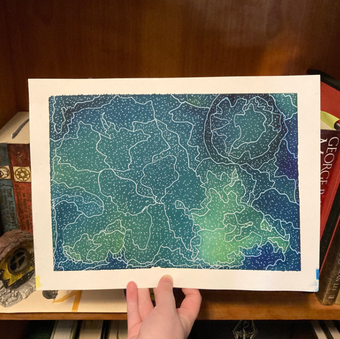 Blue & Green Galaxy Original 9x12 Inch Unframed Watercolor Painting