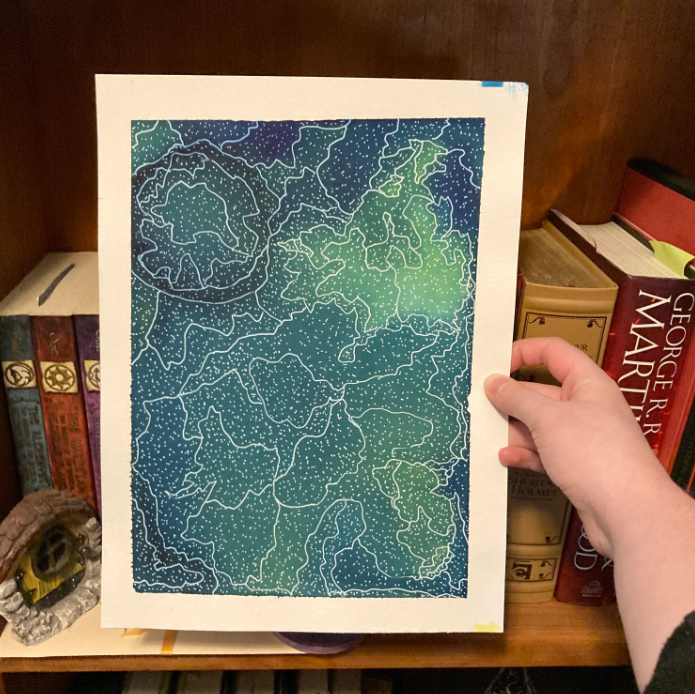 Blue & Green Galaxy Original 9x12 Inch Unframed Watercolor Painting