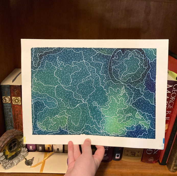 Blue & Green Galaxy Original 9x12 Inch Unframed Watercolor Painting