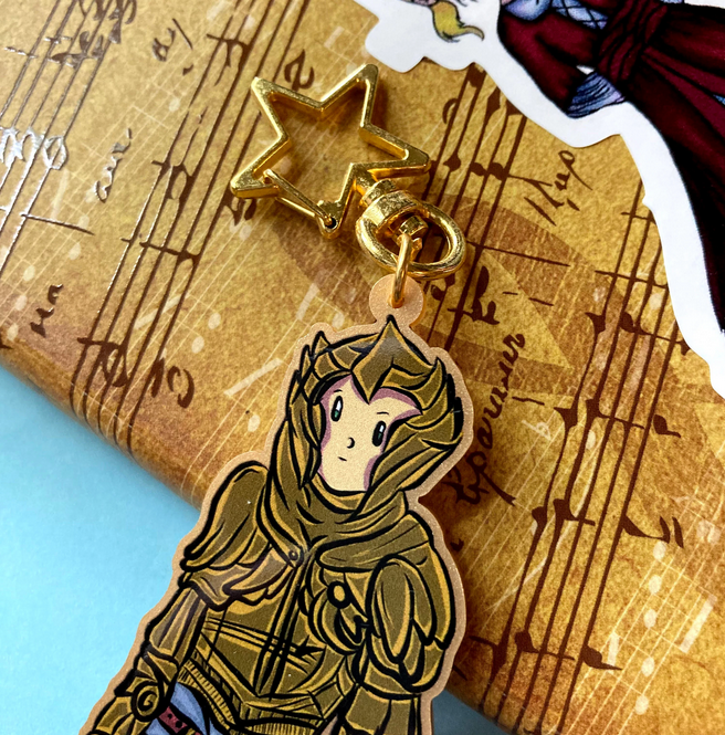 Fantasy Elven Heavy Armor 3" Recycled Acrylic Metallic Gold Keychain
