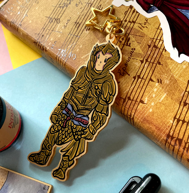 Fantasy Elven Heavy Armor 3" Recycled Acrylic Metallic Gold Keychain