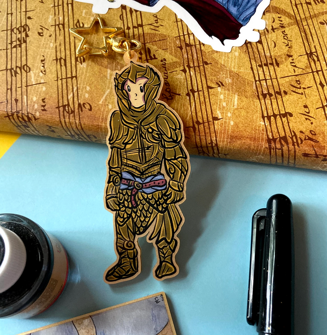 Fantasy Elven Heavy Armor 3" Recycled Acrylic Metallic Gold Keychain