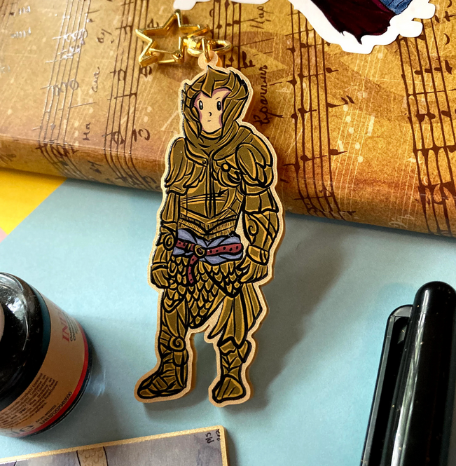 Fantasy Elven Heavy Armor 3" Recycled Acrylic Metallic Gold Keychain