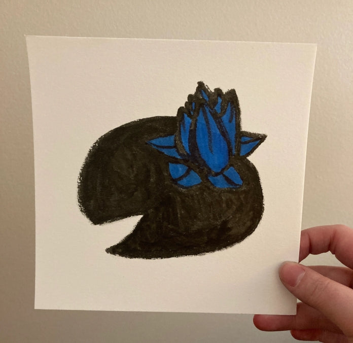 Blue Lotus Unframed 8x8 Inch Original Black Ink Illustration