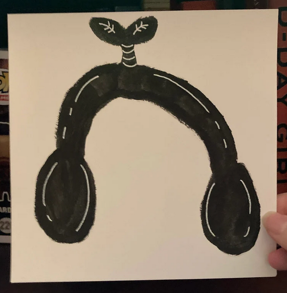 Headphones With Plant Leaf 8x8 Inch Original Black Ink Painting