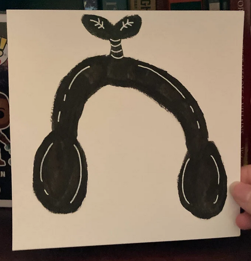 Headphones With Plant Leaf 8x8 Inch Original Black Ink Painting