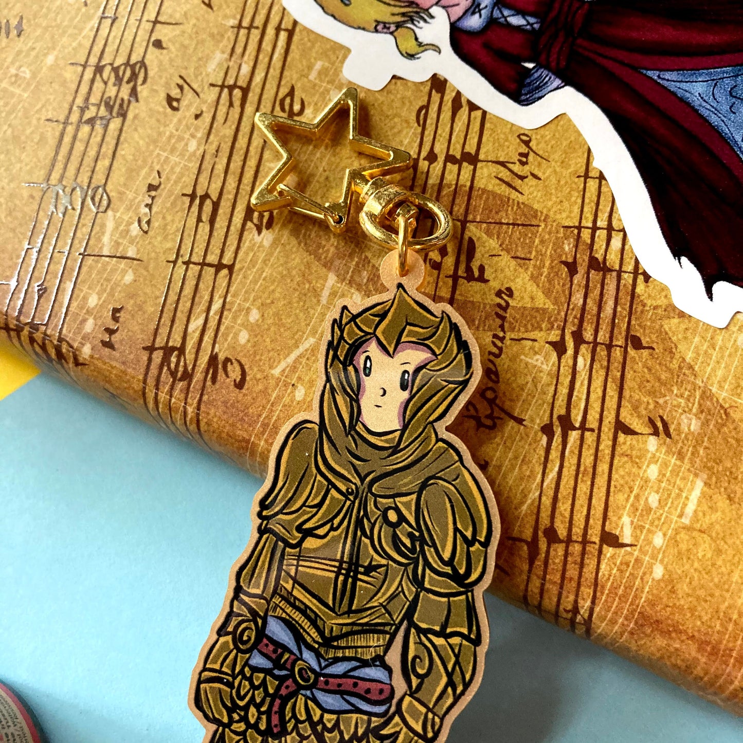 Fantasy Elven Heavy Armor 3" Recycled Acrylic Metallic Gold Keychain