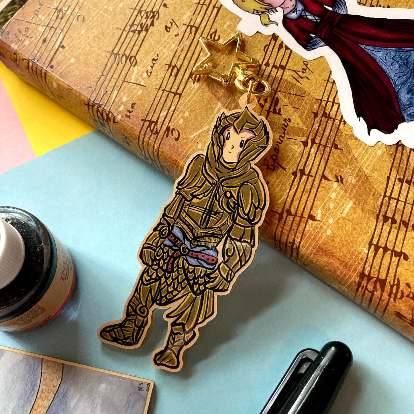 Fantasy Elven Heavy Armor 3" Recycled Acrylic Metallic Gold Keychain