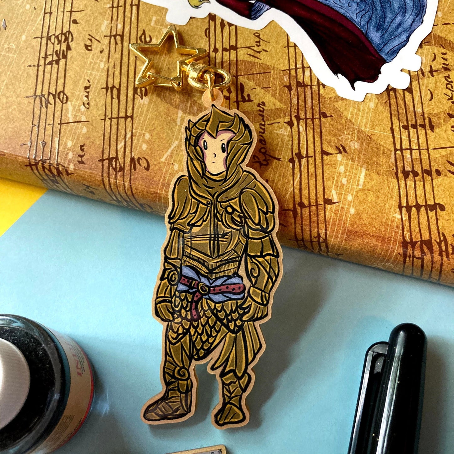 Fantasy Elven Heavy Armor 3" Recycled Acrylic Metallic Gold Keychain