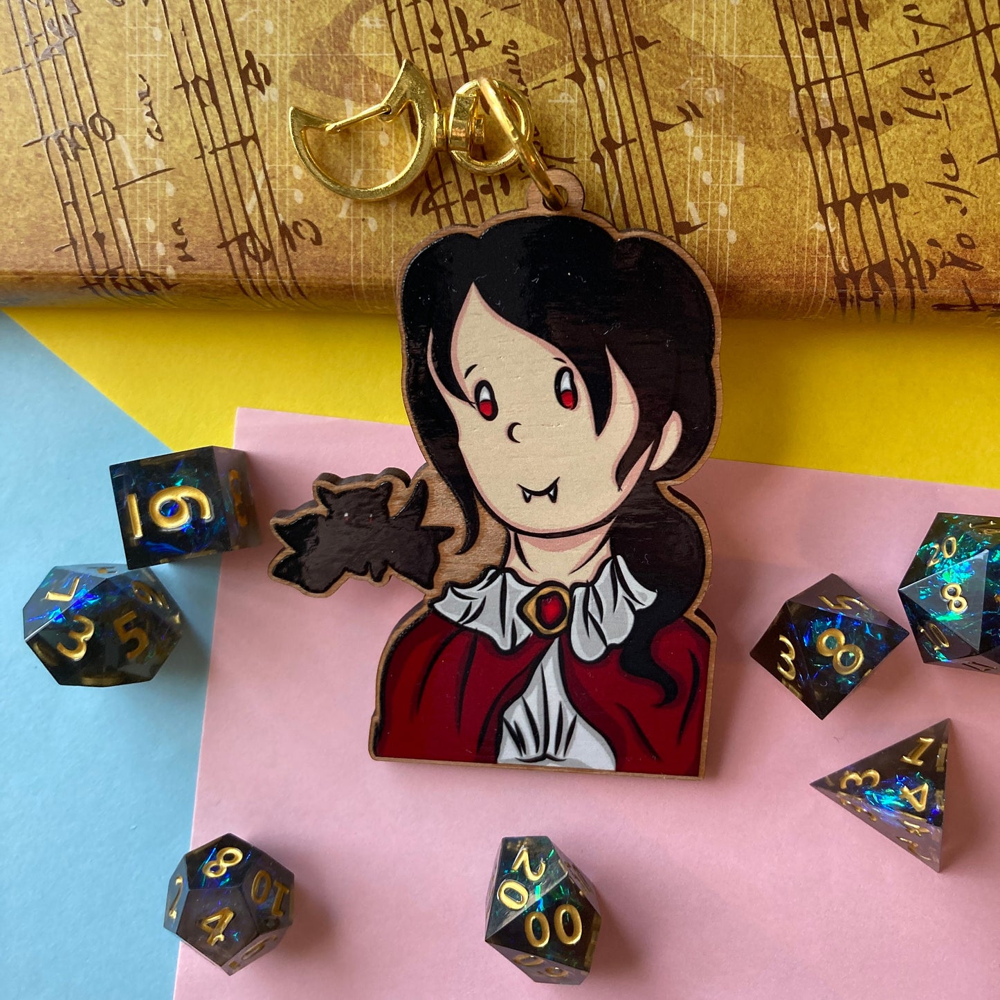 Vampire & Bat 3.5 Inch Keychain: Spooky Cute Halloween Cherry Wood Keychain For Backpack (CLEARANCE)