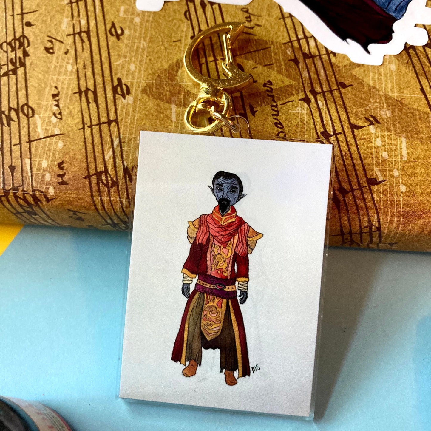 Dark Elf Old Wizard 2 Inch Clear Double Sided Watercolor Print Acrylic Keychain