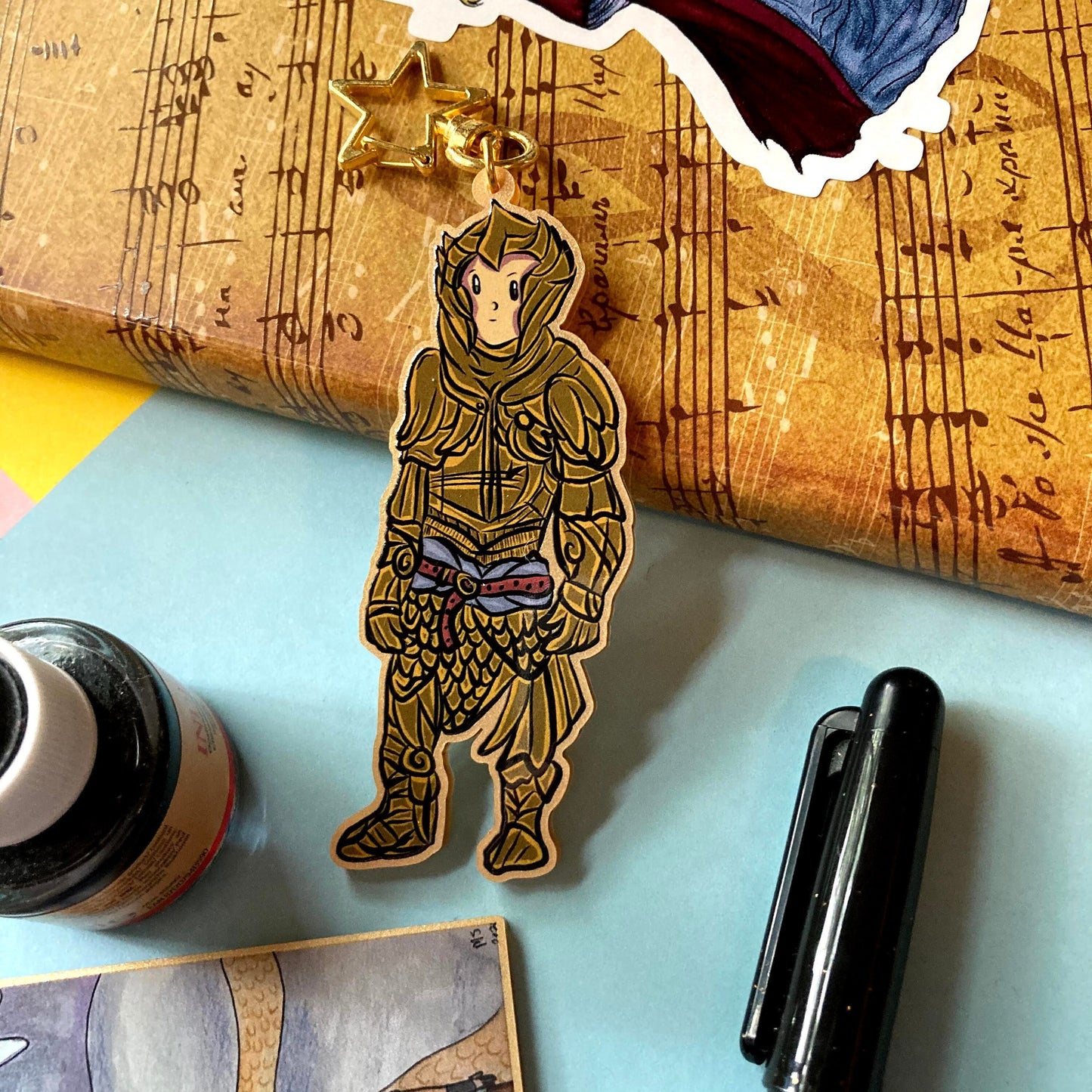 Fantasy Elven Heavy Armor 3" Recycled Acrylic Metallic Gold Keychain