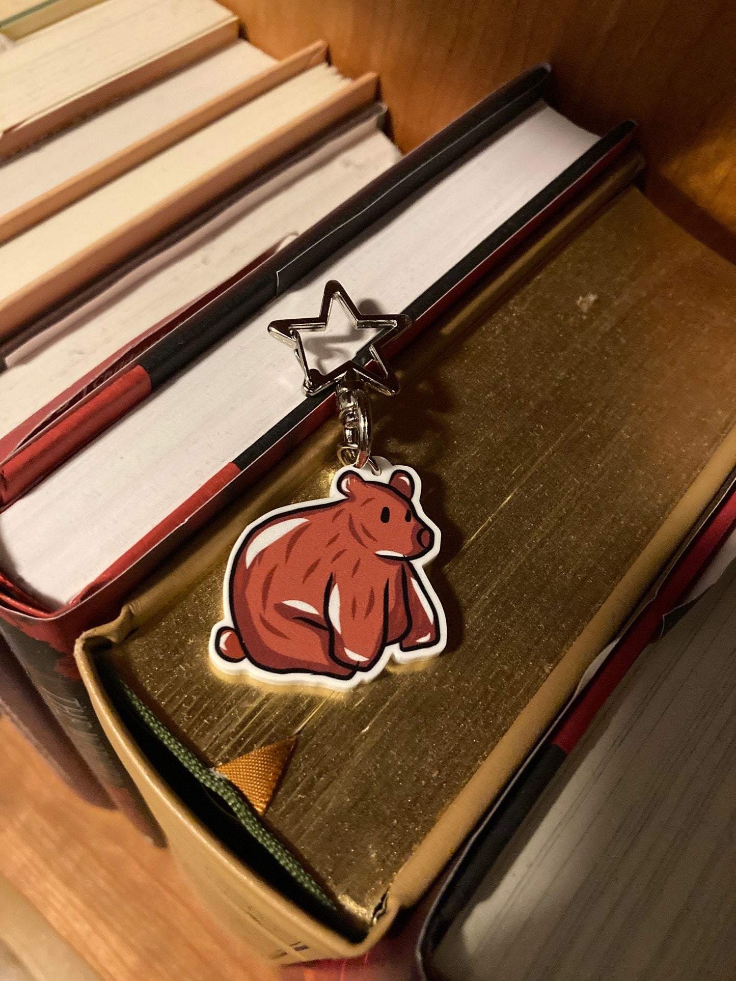 Brown Bear 2 Inch Acrylic Keychain Charm With Silver Or Gold Star Lobster Clasp (CLEARANCE)