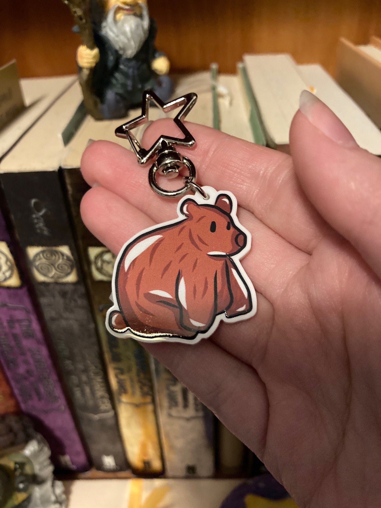 Brown Bear 2 Inch Acrylic Keychain Charm With Silver Or Gold Star Lobster Clasp (CLEARANCE)