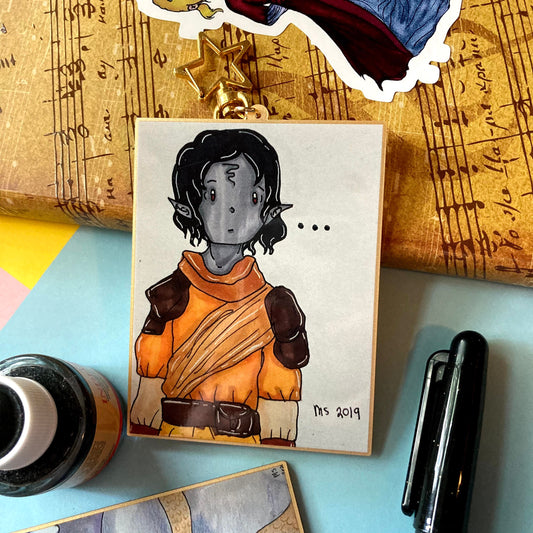 3 Inch Metallic Gold Ecofriendly Recycled Acrylic Gaming Keychain: Concerned Elf Wizard Apprentice