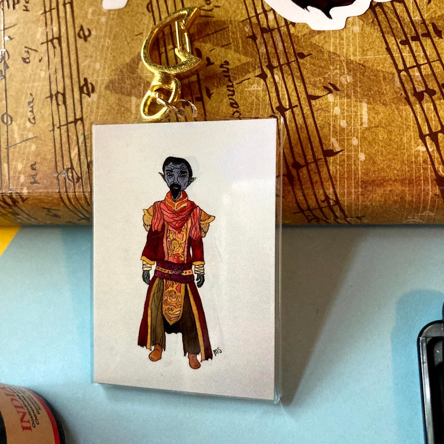 Dark Elf Old Wizard 2 Inch Clear Double Sided Watercolor Print Acrylic Keychain