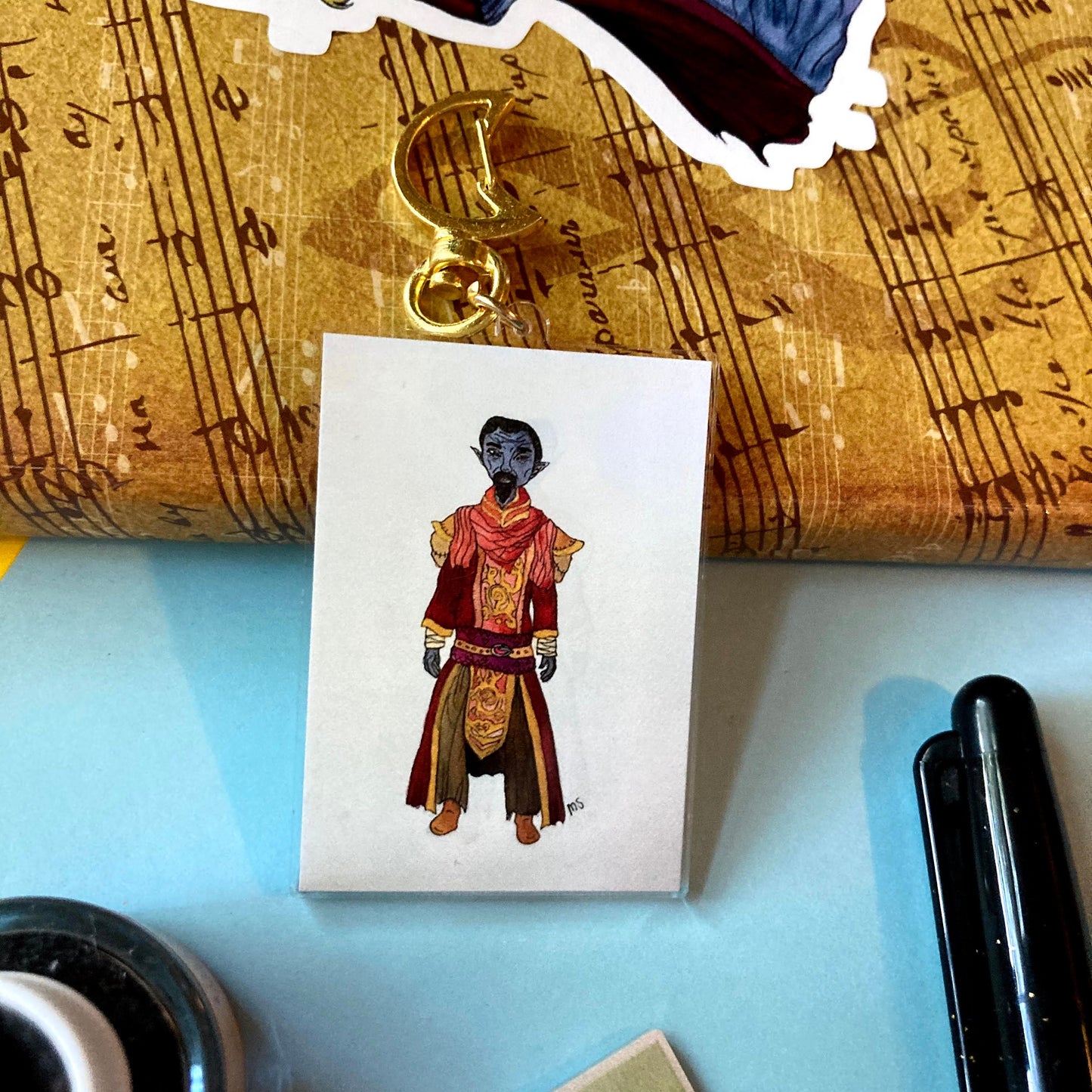 Dark Elf Old Wizard 2 Inch Clear Double Sided Watercolor Print Acrylic Keychain