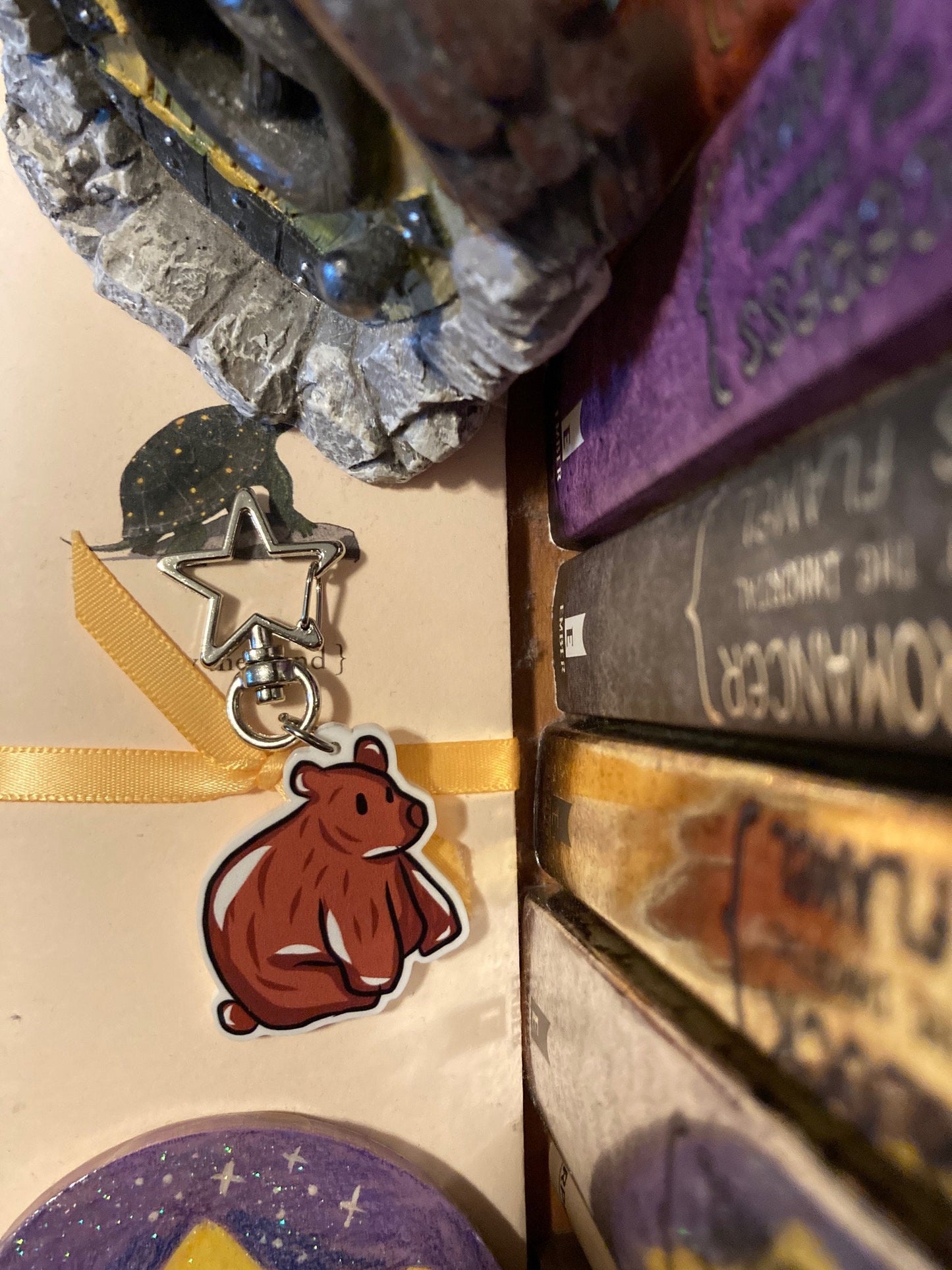 Brown Bear 2 Inch Acrylic Keychain Charm With Silver Or Gold Star Lobster Clasp (CLEARANCE)