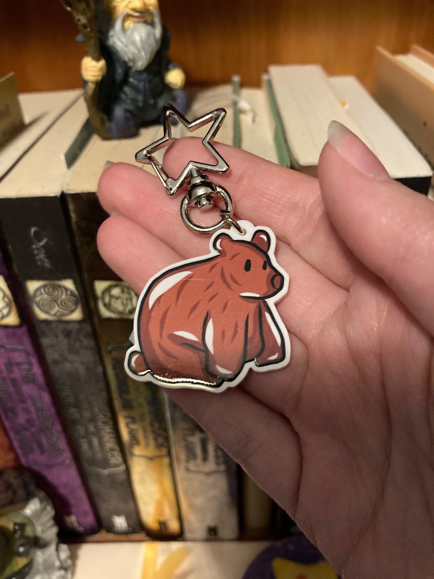 Brown Bear 2 Inch Acrylic Keychain Charm With Silver Or Gold Star Lobster Clasp (CLEARANCE)