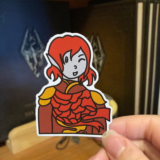 Red Hair Dark Elf 2” Original Character Vinyl Sticker