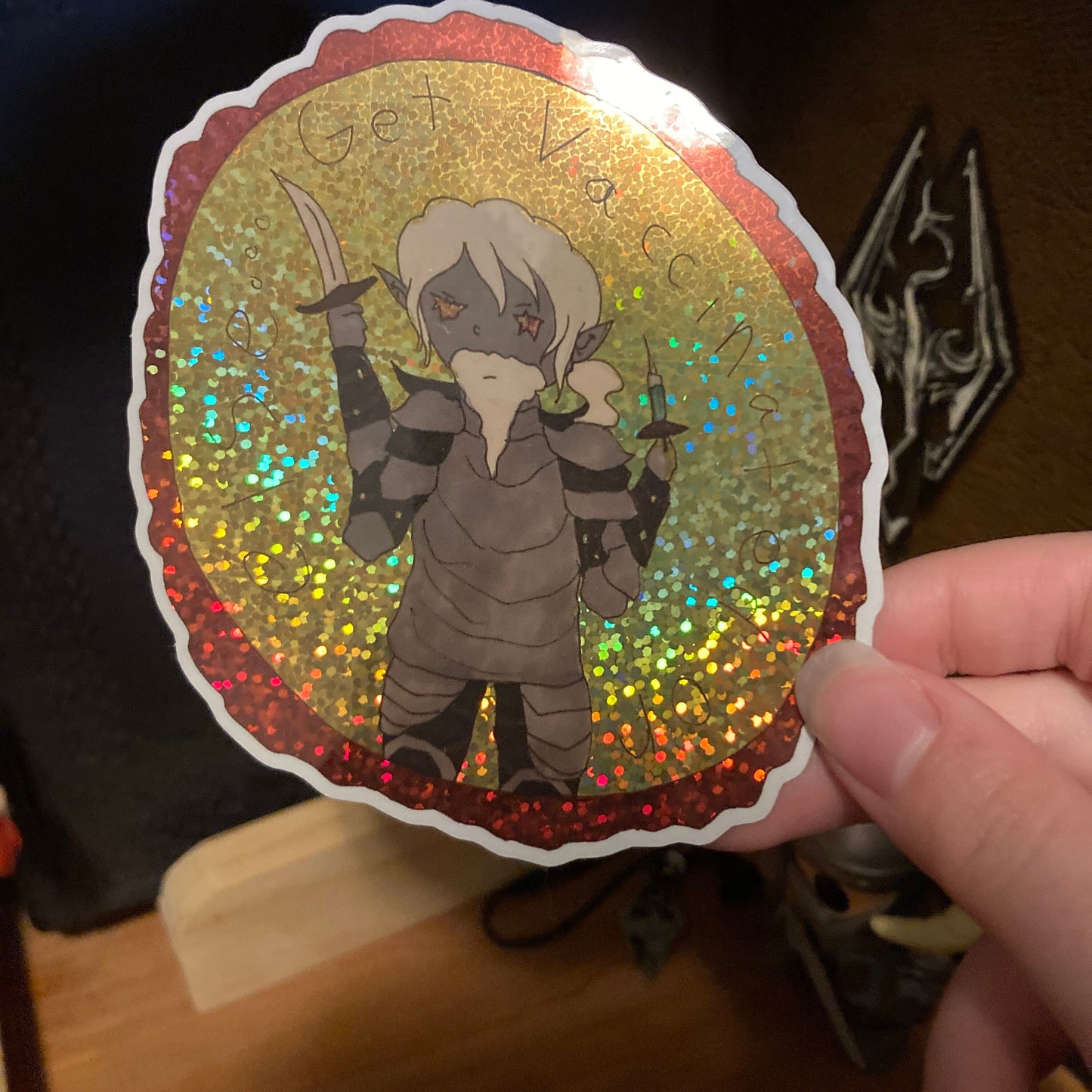Get Vaccinated Or Else Chaotic Wizard Glitter Vinyl Sticker