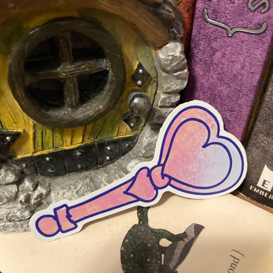 Heart Magic Wand 2.5 Inch Waterproof Pink Vinyl Sticker (CLEARANCE)