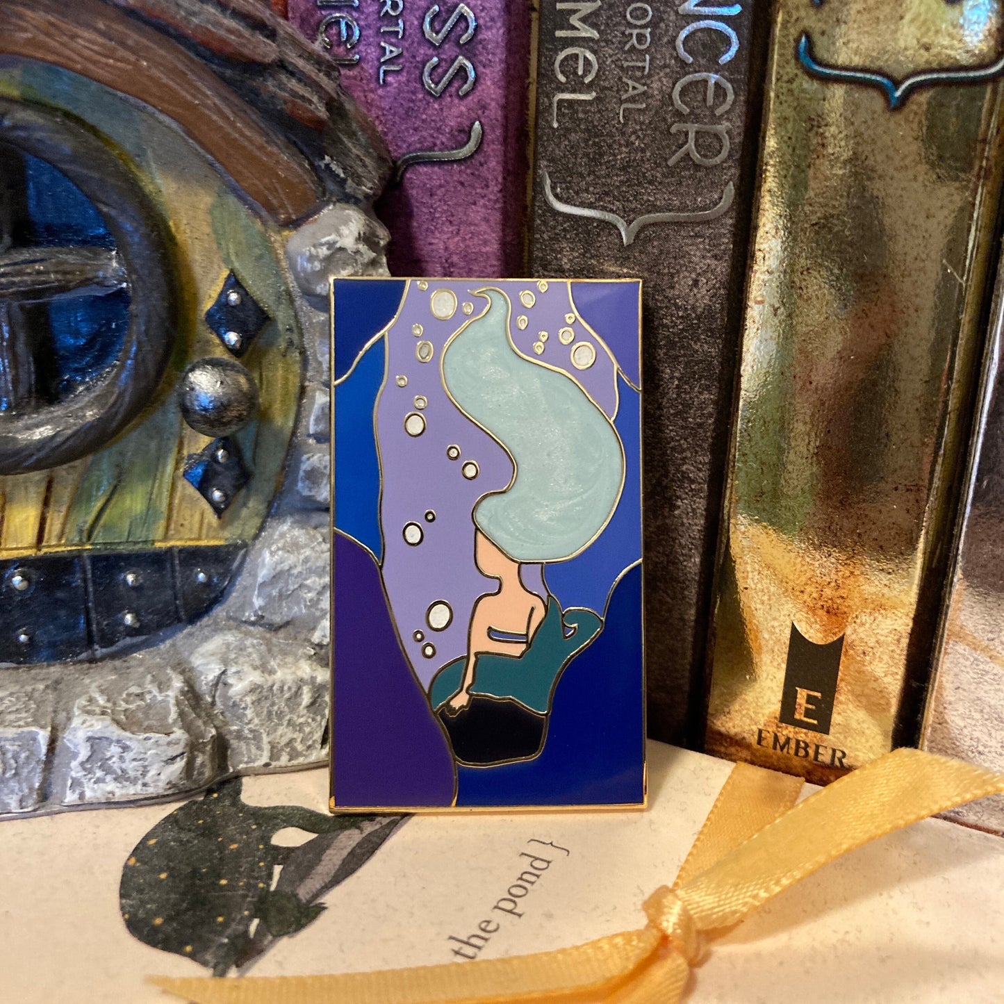 Mermaid 2 Inch Glitter Hard Enamel Pin With Pearlescent Swirl