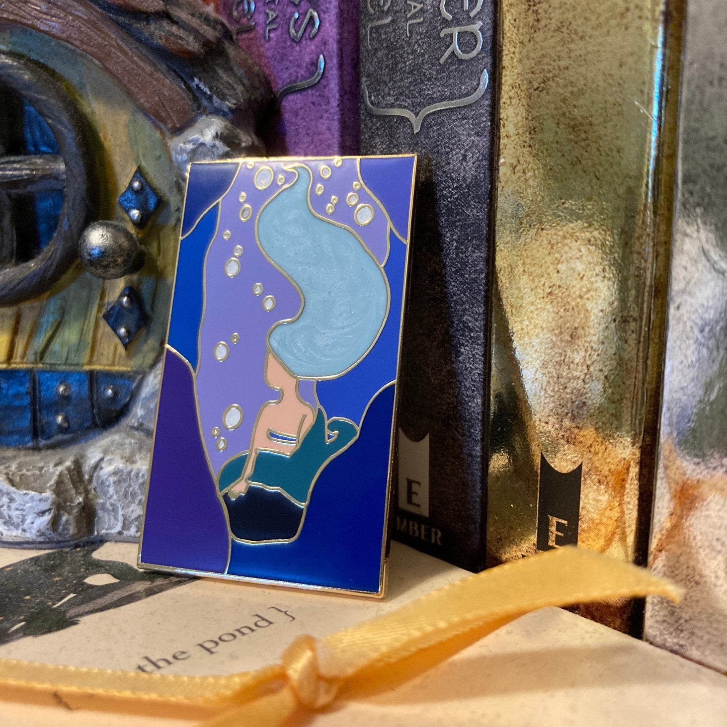 Mermaid 2 Inch Glitter Hard Enamel Pin With Pearlescent Swirl