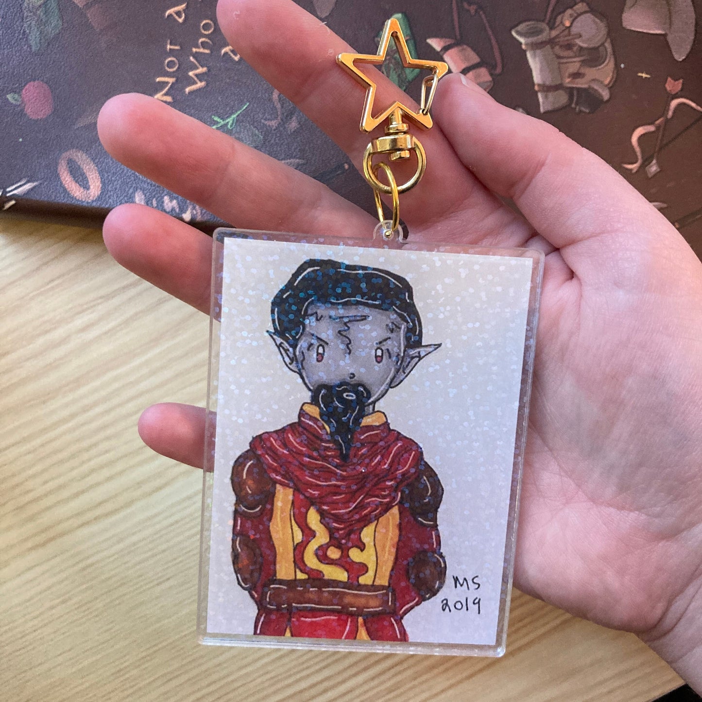 Dark Elf Grumpy Wizard 3 Inch Holographic Glitter Keychain