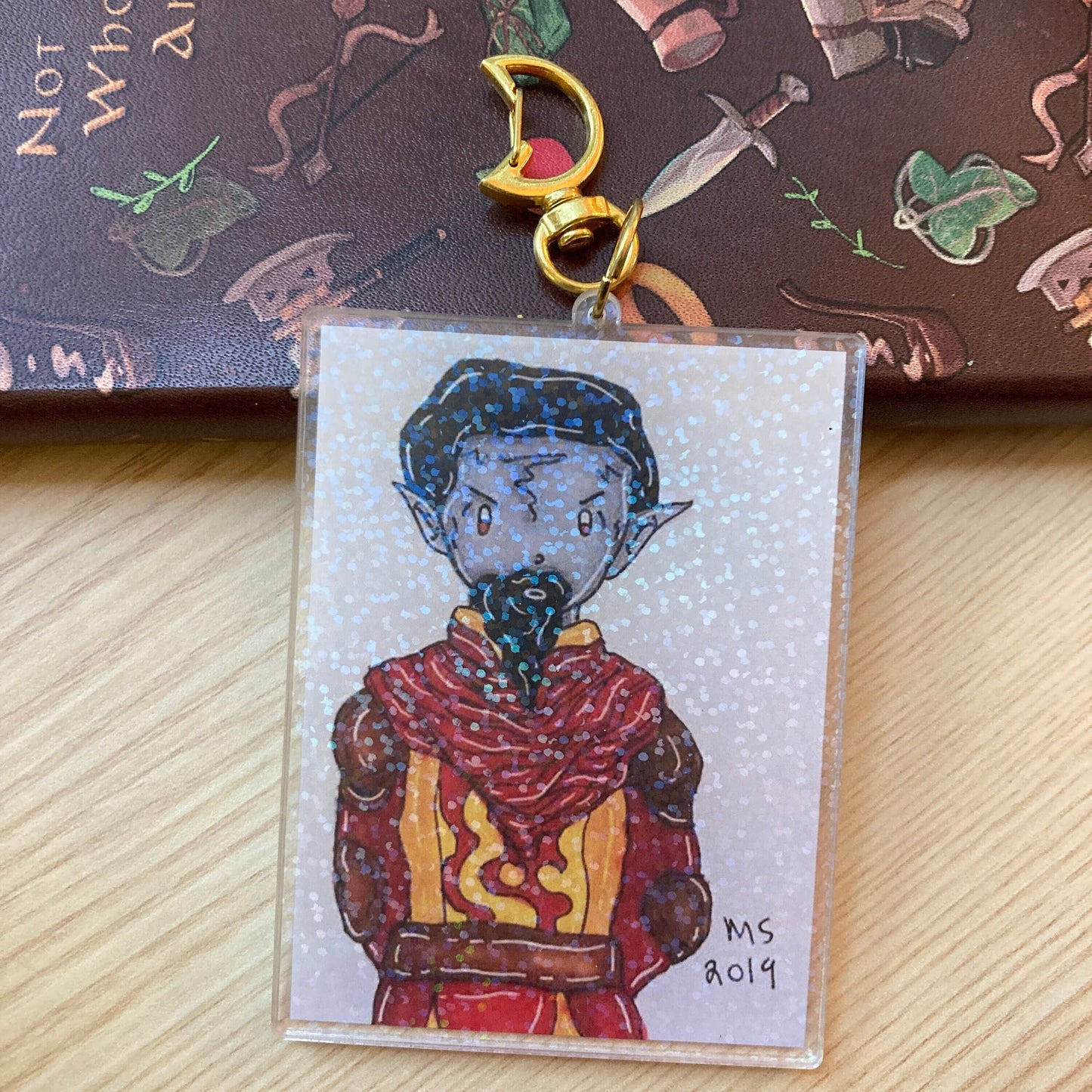 Dark Elf Grumpy Wizard 3 Inch Holographic Glitter Keychain