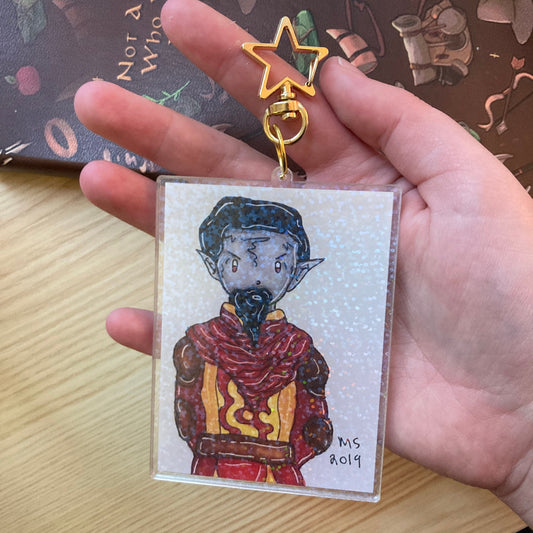 Dark Elf Grumpy Wizard 3 Inch Holographic Glitter Keychain
