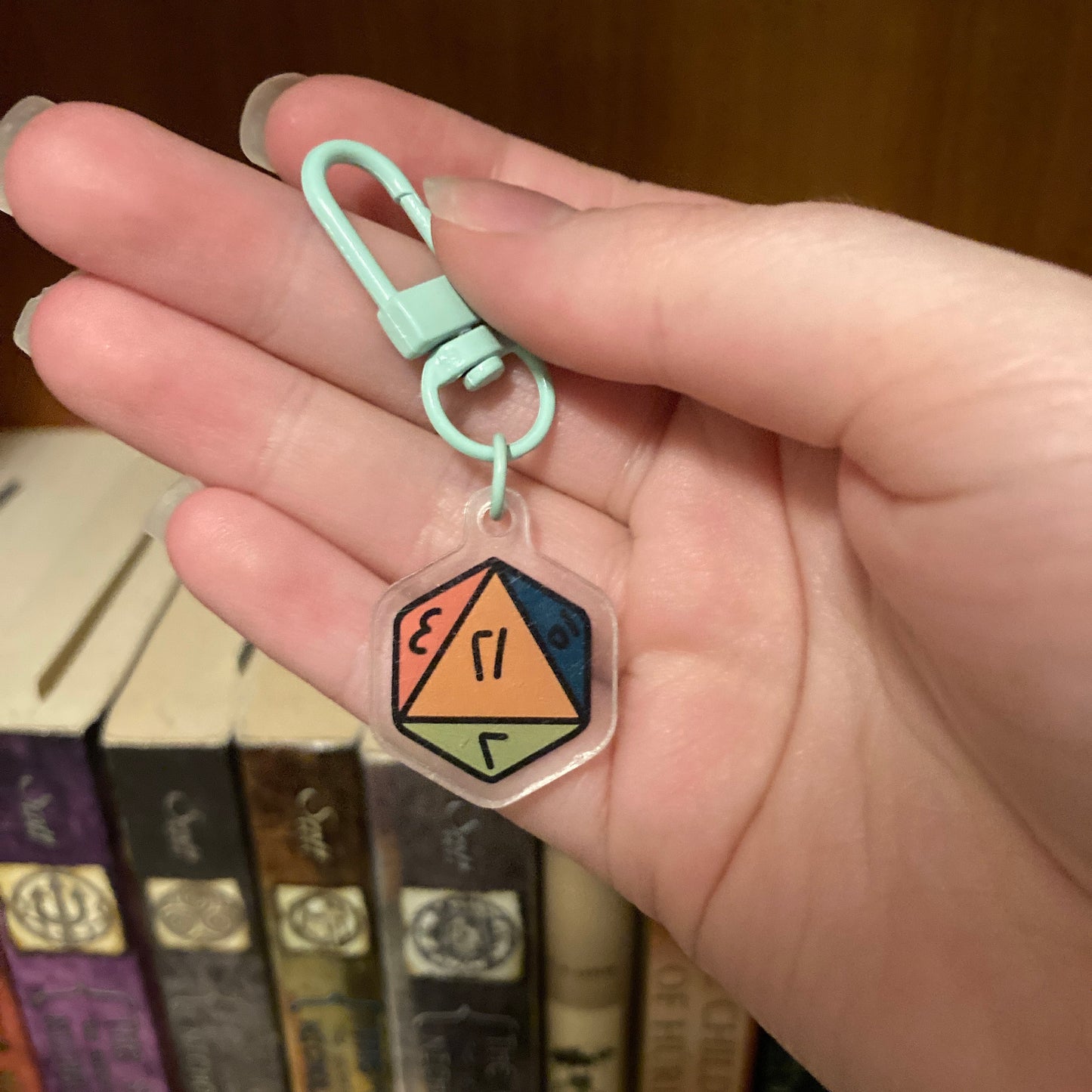 Mini D20 0.5 Inch Clear Printed Acrylic Dice Keychains