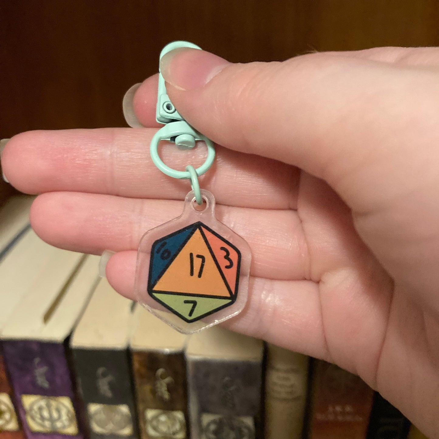 Mini D20 0.5 Inch Clear Printed Acrylic Dice Keychains