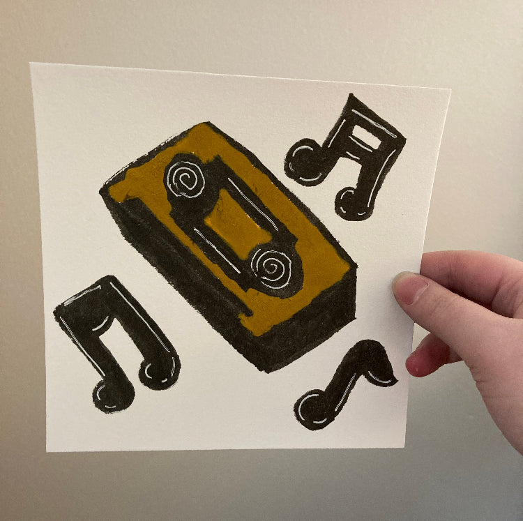 Cassette Tape Original Unframed 8x8 Inch Ink Illustration